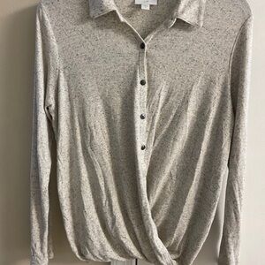 J. Jill Cream Speckled Knit Top button up Small